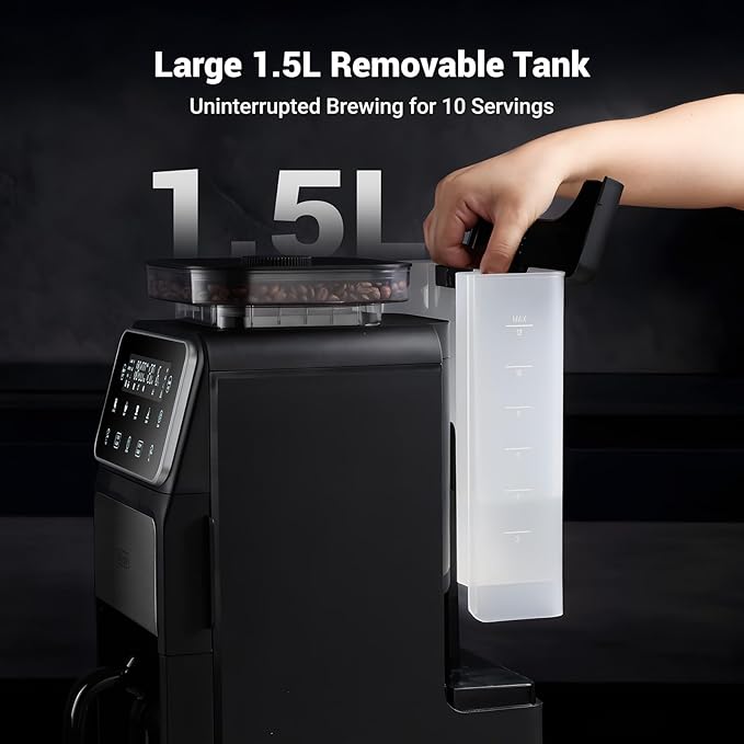 Gevi 10 Cup Drip Coffee Maker with Built-in Grinder, Grind ＆ Brew Burr Combo Coffee Machine with Touch Screen, Programmable, 4-Hour Warm Plate, Permanent Filter, Coffee Carafe