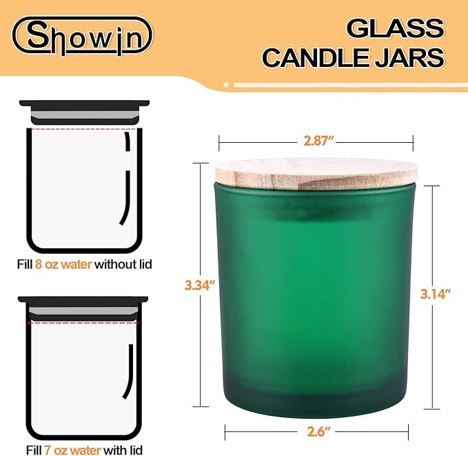8 OZ Thick Candle Jars for Making Candles 15 Pcs, Empty Jars with Wood Lids for Candle Making, Sample Container, Frosted Green