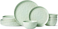 Famiware Mars Plates and Bowls Set, 12 Pieces Dinnerware Sets, Dishes Set for 4, Light Green