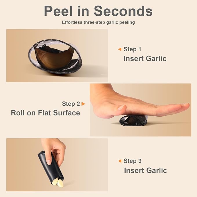 Garlic Press Rocker - Stainless Steel Garlic Mincer, Garlic Chopper, Garlic Crusher with Garlic Peeler and Cleaning Brush for Effortless Smashing Garlic.