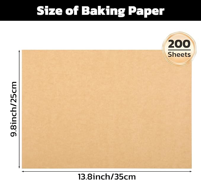 Beasea Parchment Paper Sheets for Baking, 200pcs 10x14 Inch Unbleached Precut Nonstick Heavy Duty Natural Parchment Baking Paper Sheets for Air Fryer Cooking, Grilling, Frying and Steaming