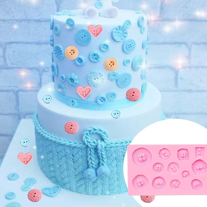 Fondant Impression Mats Molds, Knitting with Button Silicone Chocolate Molds (5 Packs), Sweater Design Knit Impress Texture Stamp Mat for Baby Shower, Birthday Cake Decorating Cupcakes Topper