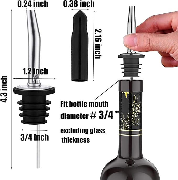 Pafusen 6 Pack Liquor Bottle Pourers, Liquor Pour Spout for Liquor Bottles, Stainless Steel Olive oil Dispenser Spout, Alcohol Pourer Spouts Dust Caps Long Covers, Sliver