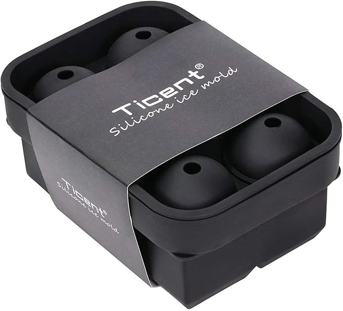 Ticent Ice Cube Trays (Set of 2), Silicone Sphere Whiskey Ice Ball Maker with Lids & Large Square Ice Cube Molds for Cocktails & Bourbon - Reusable & BPA Free