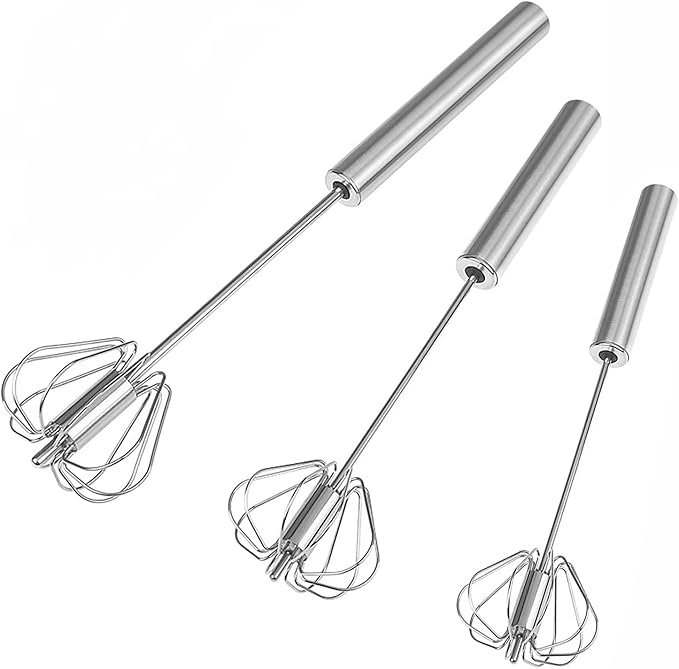 3 PCS Stainless Steel Semi-Automatic Whisk, Hand Push Rotary Whisk Blender, Versatile Milk Frother for Blending, Whisking, Stirring (11+12+13 Inch)