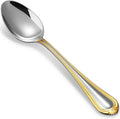 KEAWELL Pearl Edge 4-Piece Premium Spoon Set, 18/10 Stainless Steel, Fine Silverware Spoons with Refined Bead Design, Brightly Polished, Dishwasher Safe (Gold Accent, 7.56" Dinner Spoons)