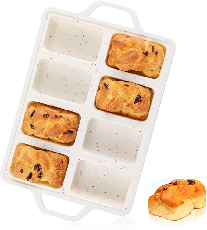 Vinino Silicone Mini Loaf Pans with Metal Reinforced Frame-1 Pack, Non-stick Silicone Bread Pan for Baking 8-Cavity, Tiny Banana Bread Pan Set, Dishwasher Safe Brownie Pan-Cream