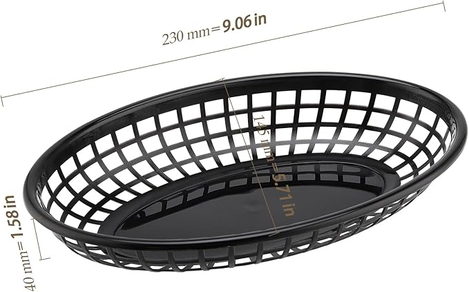 80 Pack 9x5.7x1.6 Inch Black Plastic Fast Food Baskets, Restaurant Serving Basket, Oval Fast Food Serving Baskets for Picnic, Deli Serving, Chicken, Burgers and Fries