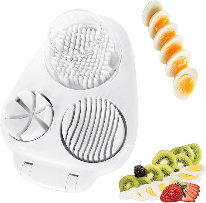 Nbippiooiwip 3-In-1egg Slicer For Hard Boiled Eggs,egg slicer 3 ways, grape cutter, Egg Slicer Kitchen Gadget, Fit Strawberry,Apple,Banana,Cherry,Tomato,grape,White