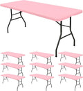 10 Pack Fitted Tablecloth for 8 Foot Rectangle Tables, Pink Elastic Outdoor Picnic Table Cover, Washable Stretch Folding Table Cloths 8 ft for Camping Party Patio Kitchen Banquet, 30" W x 96" L