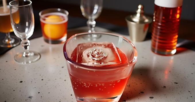 3D Rose Whiskey Large Ice Cubes Tray,Big Silicone Square Ice Grid Mold,Ice Making Box, Durable and Easy Release, Suitable for Homemade Freezer, Cocktails, Iced Coffee, and Cold Drinks