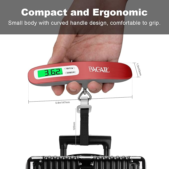 BAGAIL Digital Luggage Scale, 110lbs Hanging Baggage Scale with Backlit LCD Display, Portable Suitcase Weighing Scale, Travel Luggage Weight Scale with Hook, Strong Straps for Travelers