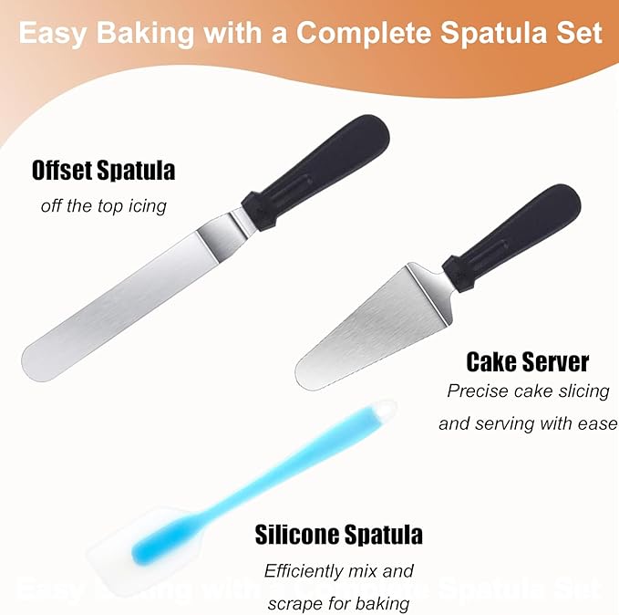 Cake Decorating Supplies Kit with 12 Inch Aluminum Rotating Cake Turntable, Offset Spatula, Cake Server, Stainless Steel Frosting Icing Smoother, Pastry Bags and Other Baking Tools（16Pcs）