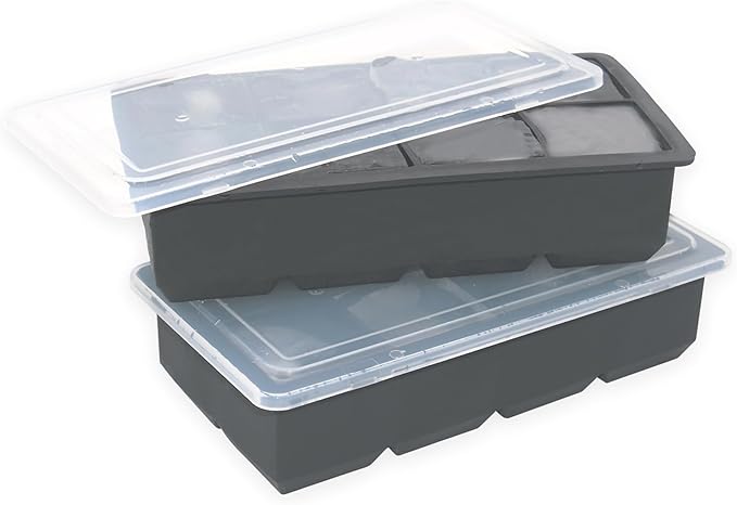 Bangp Large Ice Cube Trays 2 Pack,Big Ice Cube Molds with Removable Lids,Easy Release and Stackable Silicone Ice Cube Tray,Make 16 Big Square Ice Cubes for Whiskey,Cocktails
