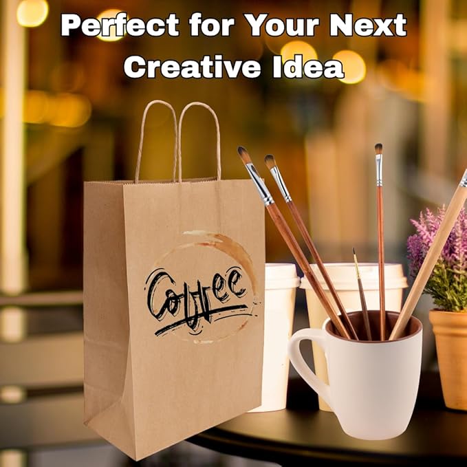 DIY Paper Bags - 250 units - Kraft Color - 12"x7"x17"- 74LB (110 GSM strong) Flat Handle Recyclable Bags for Kids Drawing, Decorating and Creative Projects - 12717NKPAPFLATH - AssurePak