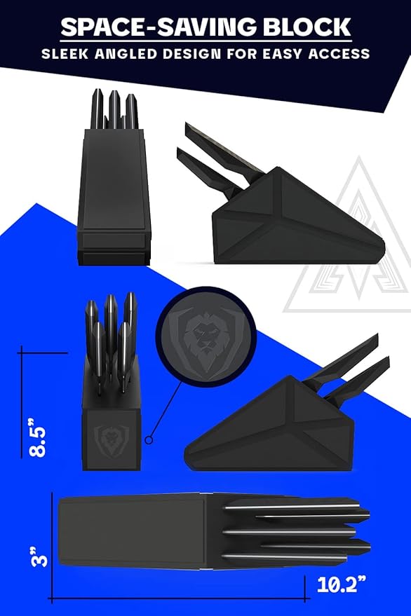Dalstrong Knife Block Set - 5pc - Shadow Black Series - Black Titanium Nitride Coated - High Carbon - 7CR17MOV-X Vacuum Treated Steel - Sheath - Kitchen Knife Set with Block - NSF Certified