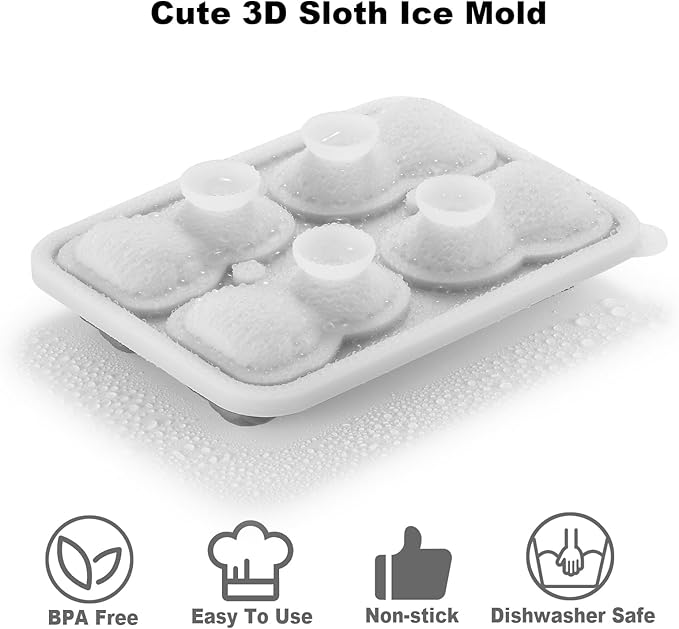 Nax Caki 3D Sloth Ice Cube Mold Fun Shapes, Cute Sloth Gifts for Women, Large Craft Ice Mold, Big Sloth Ice Cube Trays for Whiskey Cocktails Bourbon