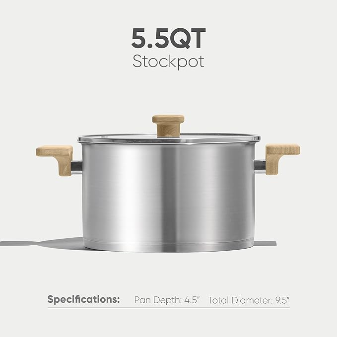 CAROTE Stainless Steel Stock Pot - 5.5 Quart Heavy Duty Induction Cooking Pot with Visible Lid for Pasta, Soup, Spaghetti, Bottom Big Stockpot, Deep Cookware for Canning, Boiling, Simmer
