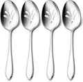 Stainless Steel Slotted Serving Spoons, E-far 4-Piece Metal Tablespoons Hostess Serving Utensils Set for Catering Buffet Party Kitchen Restaurant, Dishwasher Safe