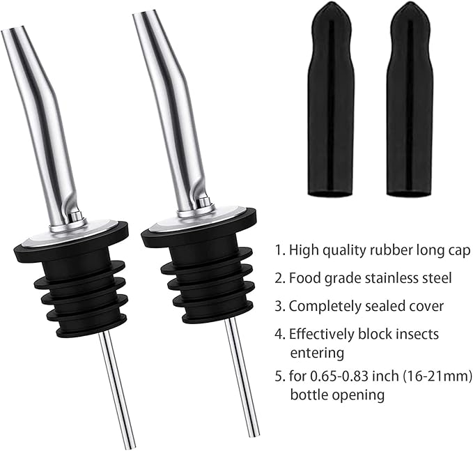 Pafusen 12 Pack Liquor Bottle Pourers, Liquor Pour Spout for Liquor Bottles, Stainless Steel Olive oil Dispenser Spout, Alcohol Pourer Spouts Dust Caps Long Covers, Sliver