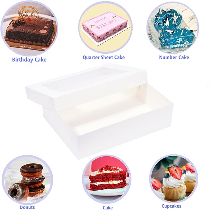 10 Pack 19x14x5 Inch Large Rectangle Cake Boxes with Thick Cake Boards, Half Sheet Bakery Boxes for Pastry Baking,Cupcake,Muffins & Pie