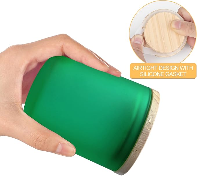 Thick Candle Jars for Making Candles 16 Pcs, 7 OZ Empty Jars with Wood Lids for Candle Making, Sample Container, Frosted Green