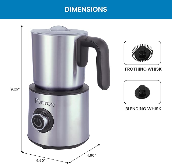 Kenmore Electric Milk Steamer and Foam Maker – Hot or Cold Milk Frother for Coffee, Lattes, Cappuccino, Portable Milk Heater and Foamer for Espresso, Home Brewing, Calentador de Leche para Café