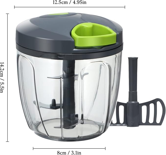 Cambom Manual Food Chopper Vegetable Cutter, Hand String Vegetable Chopper Onions Cutter for Vegetable Fruits Nuts BPA Free Food Safe Material, 900ml Grey