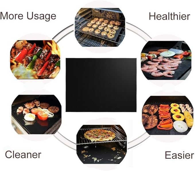 Renook Grill Mats for Outdoor Grill, Set of 8 BBQ Grilling Mat for Outdoor Gas Grill Cooking,15.75 X 13 Inch, Black