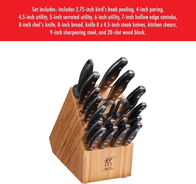ZWILLING Twin Signature 19-Piece German Knife Set with Block, Made in Company-Owned German Factory with Special Formula Steel perfected for almost 300 Years