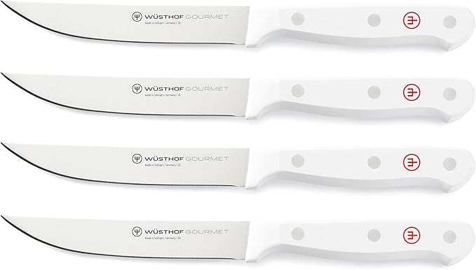 Wusthof 1125460401 Gourmet Four Piece Steak Knife Set, White Handles, 4, Black