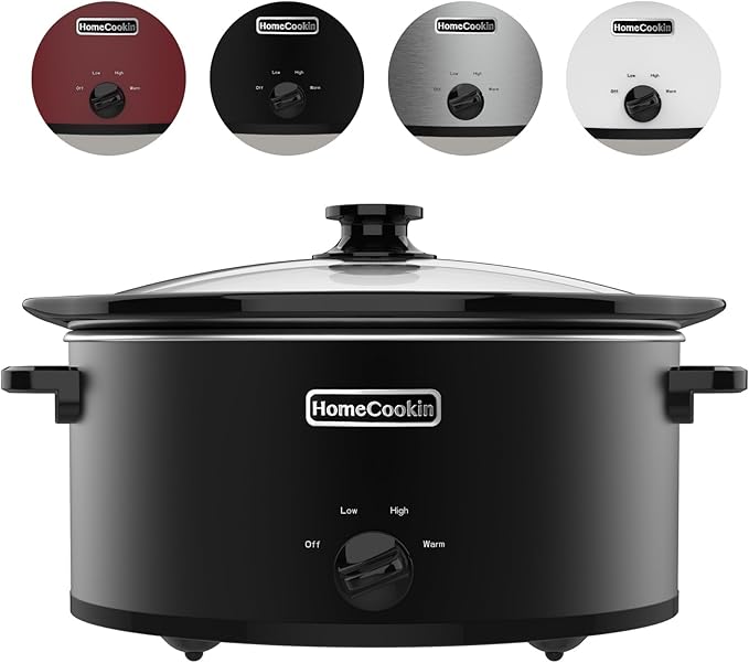 HOMECOOKIN 8 Quart Slow Cooker Oval Manual Pot Food Warmer with 3 Cooking Settings, Black Stainless Steel