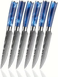 6-Piece Premium Japanese Kitchen Knife Set - Imperial Collection, Laser Damascus Pattern, 440A Stainless Steel Ultra Sharp for Fast Cutting (Blue 6SK)