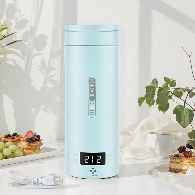 Travel Kettle,Portable Electric Kettle with Temperature Control, Brews Two Cups of Coffee, 316 Stainless Steel Inner Tank, Elegant Blue