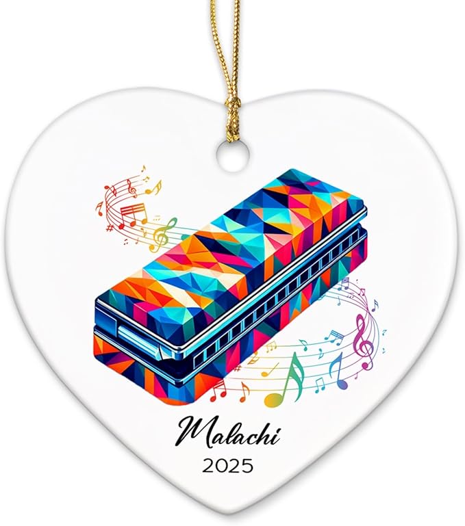 Harmonica Xmas Ceramic Ornaments 2025, Personalized Name & Year Harmonica Musical Ornament Gifts for Music Lovers, Instrumentalist Christmas Ceramic Ornaments Tree, Custom Musician Keepsake Ornament