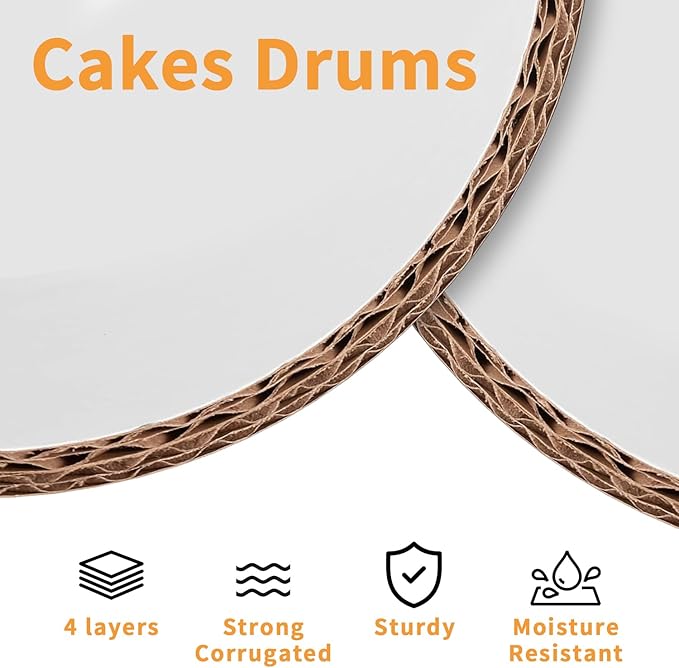 5Pcs Cake Boards 12 Inch Round - Sturdy 1/2 Inch Cake Drum, Food Grade Cake Rounds,Multiple Layers of Corrugated Cardboard for Heavy or Multi Layer Cakes for Birthdays,Weddings, Parties (12inch/5pcs)