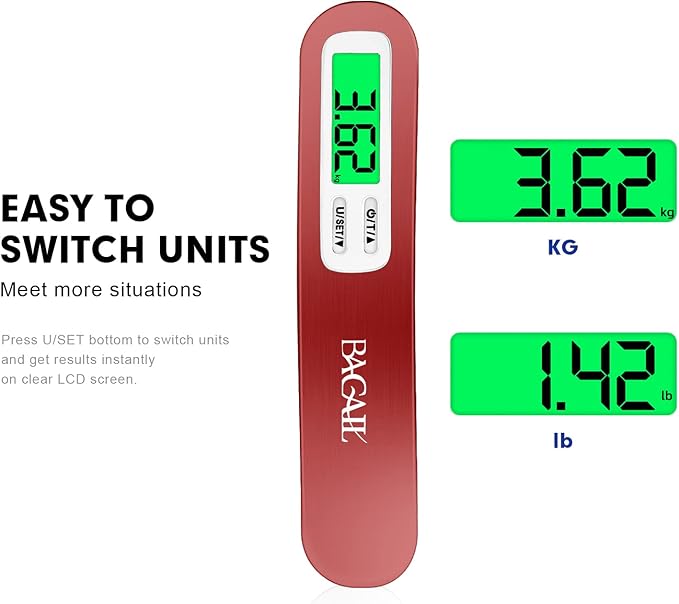 BAGAIL Digital Luggage Scale, 110lbs Hanging Baggage Scale with Backlit LCD Display, Portable Suitcase Weighing Scale, Travel Luggage Weight Scale with Hook, Strong Straps for Travelers