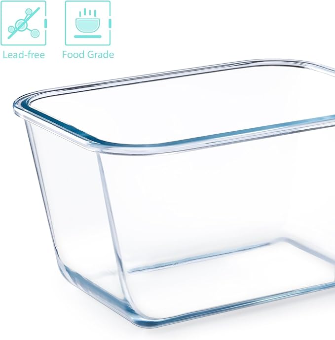NUTRIUPS 2.7QT Glass Bread Pan with Lid, 8.6x5.1 Inch Deep Loaf Bread Baking Nonstick Pans with Airtight Lids, Rectangular loaf pan for Homemade Meatloaf Sourdough (2.6L Rectangle)