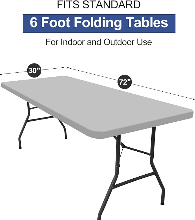 homing Rectangle Table Cloth Cover, Waterproof Polyester Elastic Fitted Tablecloth, Fits for 6 Foot Folding Tables, Washable Table Protector for Picnic, Camping, Outdoor (Light Grey, 30" x 72")