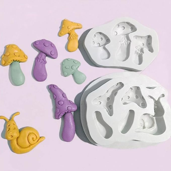 2PCS Mushroom and Snails Silicone Molds for Fondant Chocolate Candy Cake Decoration Baking Pastry Tools Silicone Soap Mold Resin Polymer Clay Mold