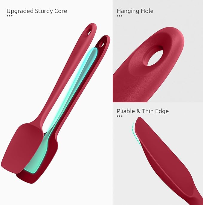 U-Taste Silicone Spoon Spatula Set, 600ºF High Heat Resistant Food Grade Flexible Rubber Scraper, Integrated Cooking Mixing Baking Kitchen Utensils Set of 3 for Nonstick Cookware (Red)