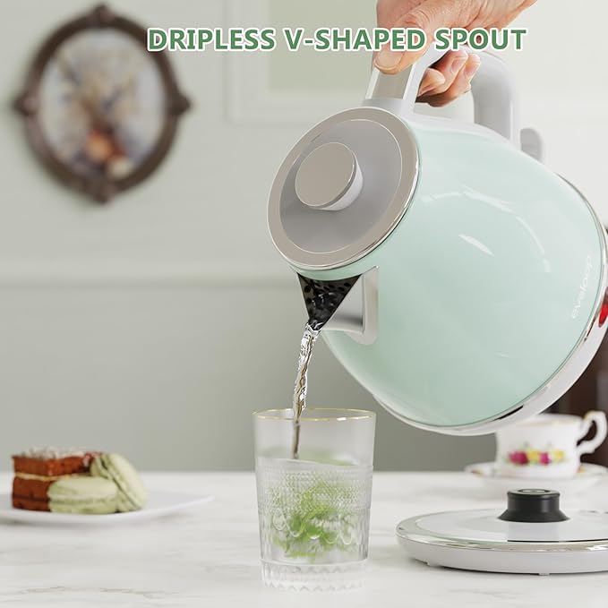 Evoloop Electric Tea Kettle, 1500W /1.0L Hot Water Boiler Heater Pot, Retro Small Electric Kettle, 100% Stainless Steel BPA Free Electric Teapot, Auto Shut-Off & Boil-Dry Protection