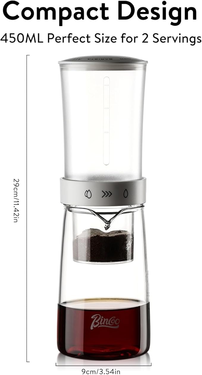 Cold Brew Coffee Maker 450ml-Bincoo High Borosilicate Glass Ice Drip Coffee Brewer,Adjustable Dual-Outlet Drip Speed, Constant Pressure Brewing