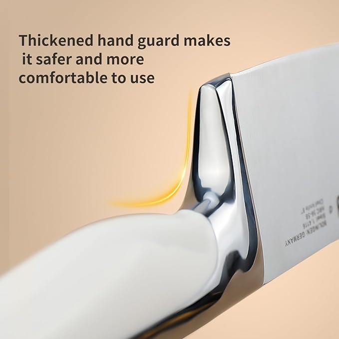 8 inch Mirror Polished Chef Knife, German 1.4116 High Carbon Stainless Steel Chefs Knife with White ABS & Stainless Steel Handle, Razor Sharp Kitchen Knife for Home & Restaurant