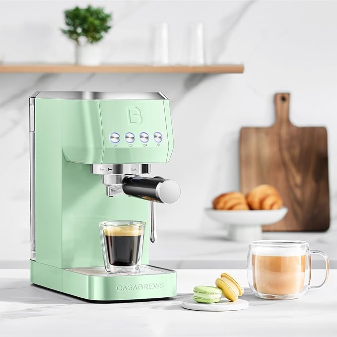 CASABREWS 3700 Essential Espresso Machine 20 Bar, Compact Coffee Maker with Steam Frother for Cappuccino, Latte, 43.9oz Water Tank, Pastel Green