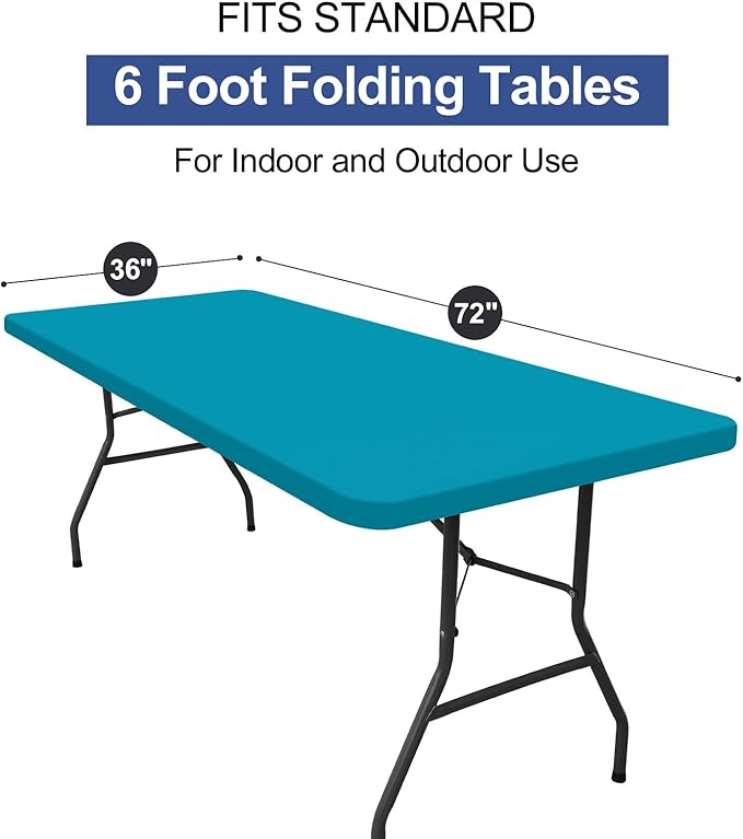 homing Rectangle Table Cloth Cover, Waterproof Polyester Elastic Fitted Tablecloth, Fits for 6 Foot Folding Tables, Washable Table Protector for Picnic, Camping, Outdoor (Teal, 36" x 72")