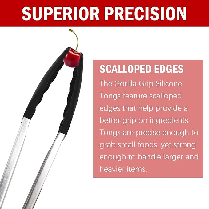 Silicone Kitchen Tongs for Cooking - 9+12 Inch Heat-Resistant Stainless Steel Cooking Tongs with Non-Slip Handle, Non-Scratch Tips for, BBQ, Salad & Air Fryer - 2-PieceRedSet