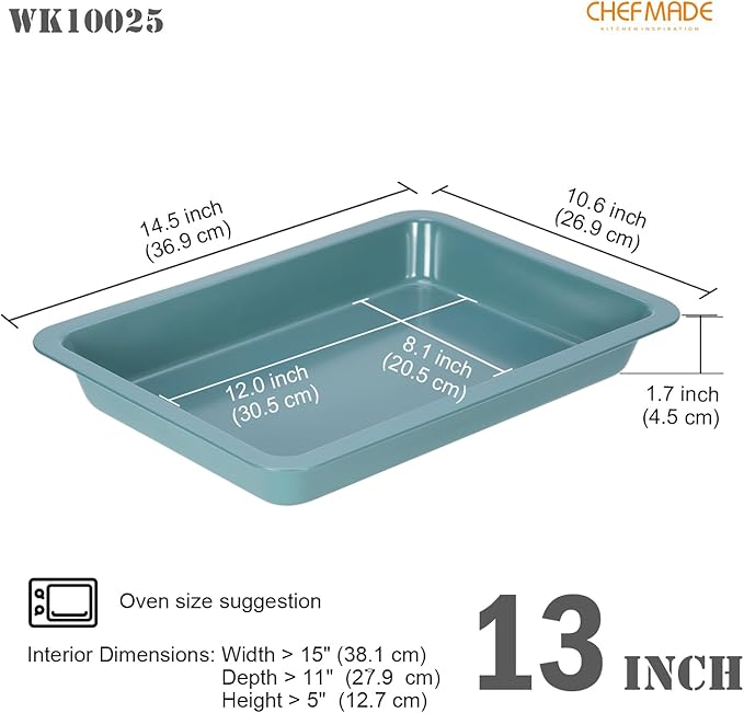 CHEFMADE Baking Sheet Pan, Nonstick 13-Inch Lasagna pan, Deep Baking Bakeware for Oven（Green）