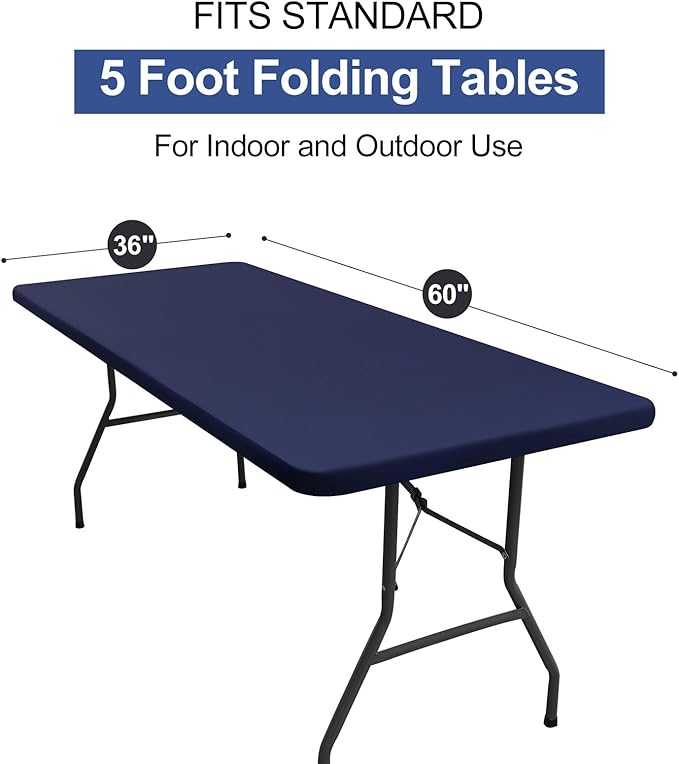 homing Rectangle Table Cloth Cover, Waterproof Polyester Elastic Fitted Tablecloth, Fits for 5 Foot Folding Tables, Washable Table Protector for Picnic, Camping, Outdoor (Navy Blue, 36" x 60")