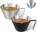2Pcs Stainless Steel Espresso Cup, Double Spout Metal Espresso Measuring Cup with Handle, 3.4oz/100ml V-Shaped Mouth with Dual Scale (Silver+Black)